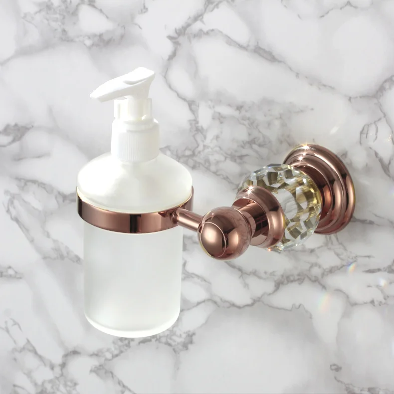 Luxury Crystal brass Liquid Soap Dispenser With Rose Gold Finish+Frosted Glass Container/bottle Bathroom products