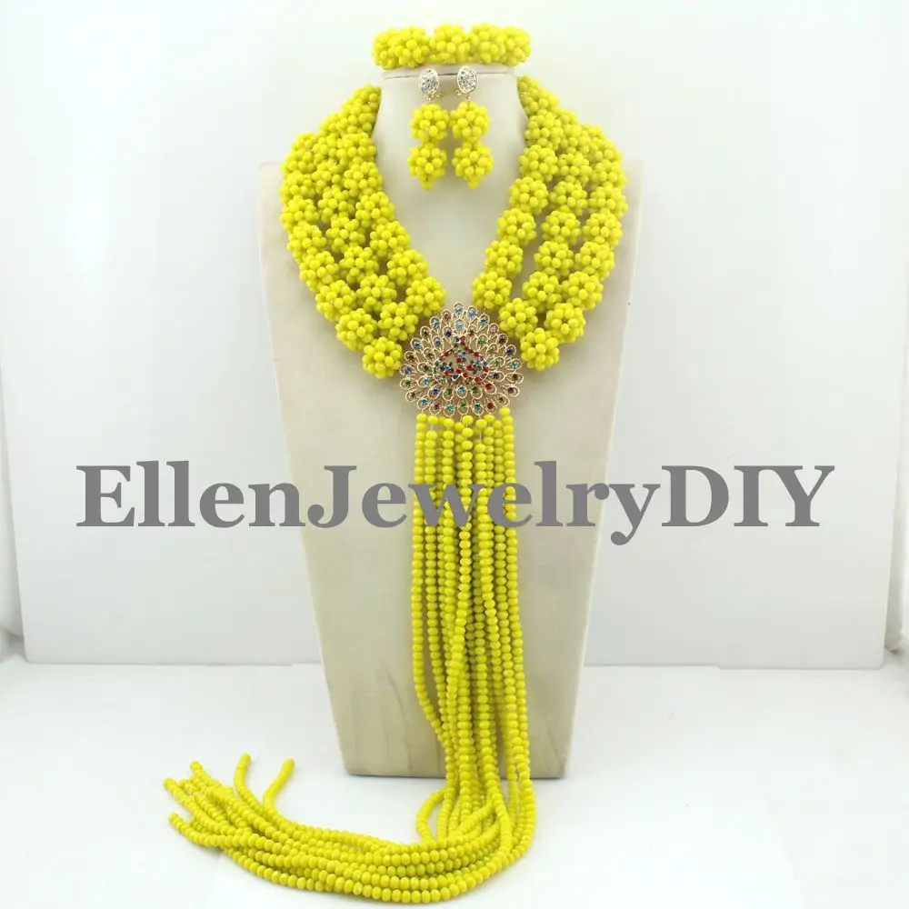 Attractive!!! 2019 African Beads Jewelry Set Nigerian Party African Yellow Jewelry Sets Coral Beads Jewelry Sets W10331