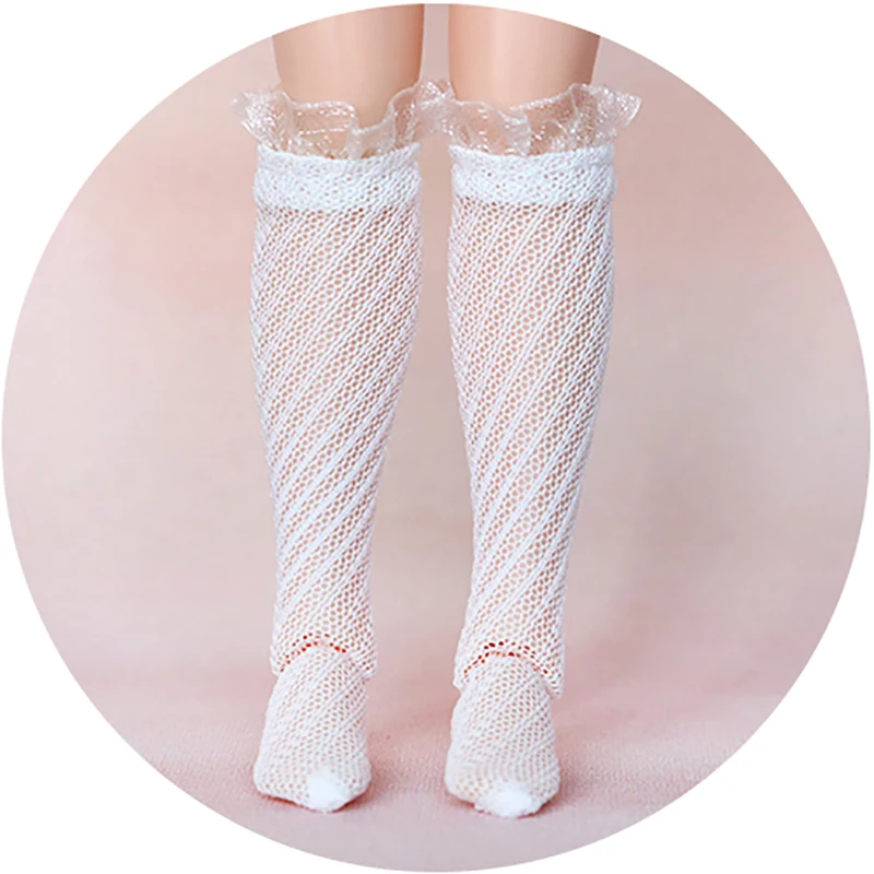 New 1 Pair Lace Socks White cross grain knee highs socks for blyth azone s ob24 1/6 dolls accessories socks for dolls