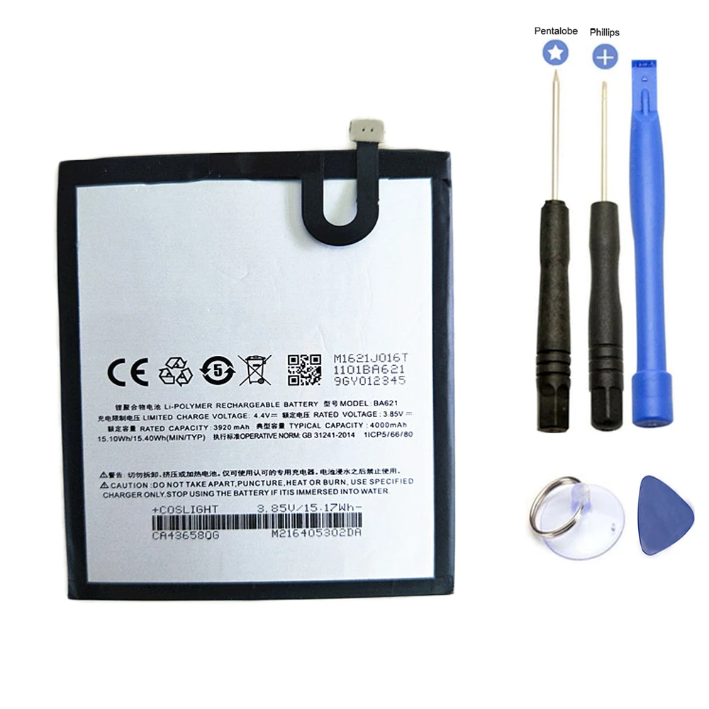 

Replacement BA621 Battery BA-621 BA 621 Rechargeable ForMeizu Note 5 M5 Note 4000mAh with tools