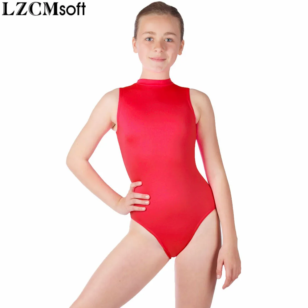 LZCMsoft Child Spandex Sleeveless Leotards for Gymnastics Girls Black Dance Ballet Leotards Tops Back Zipper High Neck Leotard