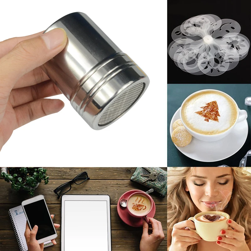 New Stainless Steel Chocolate Shaker Cocoa Flour Salt Powder Icing Sugar Cappuccino Coffee Sifter Lid Shaker Kitchen Tools