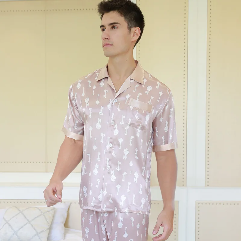 Pijamas de manga corta para hombre, ropa de dormir de seda de imitación para el hogar, camisón para adultos, D-2176 de verano