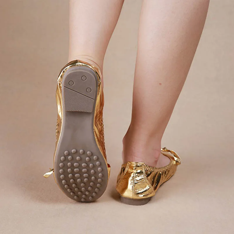 2022 Gum Outsole Top Gold PU Soft Sole Indian Women\'s Belly Dance Shoes Ballet Shoes Leather Ballerina Shoes For Girls Women