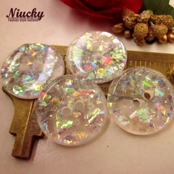 Niucky-Transparent Colorful Buttons for Sewing, Paillette for Bread Coat, Clothing Button Supplies, Good Fashion, 20mm, 2 Holes