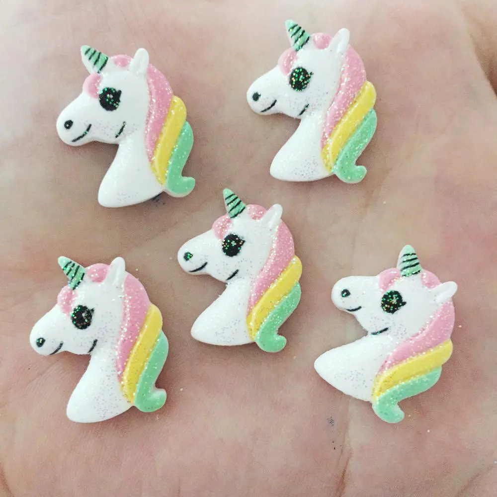 

Lovely Glitter Colorful Unicorn Flatback Cabochon stone Resin applique DIY Christmas scrapbook crafts OF348*2