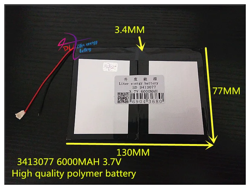 3.7V 6000mAH 3413077 polymer lithium ion / Li-ion battery for tablet pc,power bank;GPS,mp3,mp4,cell phone,e-book