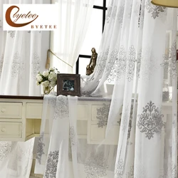 Custom Made Linen Embroidered Curtain Bedroom Window Tulle Gauze Grey Voile Curtains For Living Room Curtain Finished