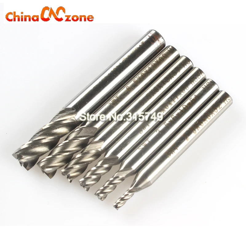 

6Pcs HSS 4 Flute End Mill Milling Cutter Tool Set 2.5/3.5/4.5/5.5/6.5/7.5mm Straight Shank Router Bit Set CNC Tools