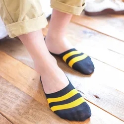 10pcs=5pairs Men's Socks Cotton Striped Boat Socks Summer New Male Harajuku Non-slip Silicone Breathable Men Ankle Sock Meias