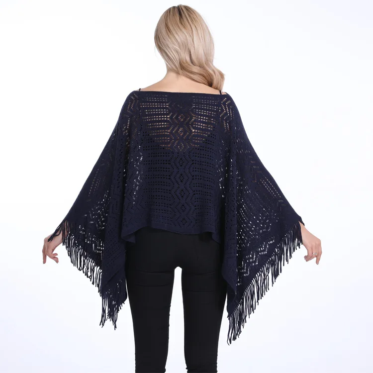 Nuove donne Casual scialle alla moda Poncho cotone lavorato a maglia maglione Hollow nappa Plus Size Pullover donna oversize Cover up