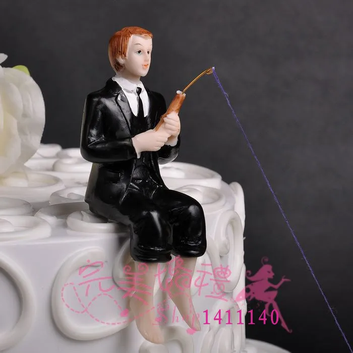 free shipping ' Groom Fishing Bride ' Wedding Cake Topper Couple for wedding cake decorations supplies image 2