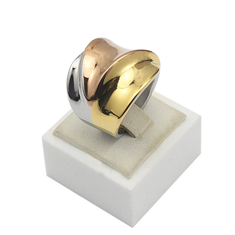 Anillo grande de acero inoxidable para mujer, sortija de 3 colores, color dorado, rosa y plateado, estilo veraniego