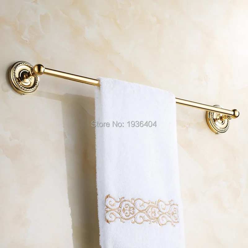 Luxury Euro Romantic Golden Finish Antique Brass Bathroom Towel Racks Single Towel Rack Wall Mounted Towel Shelf TR1004