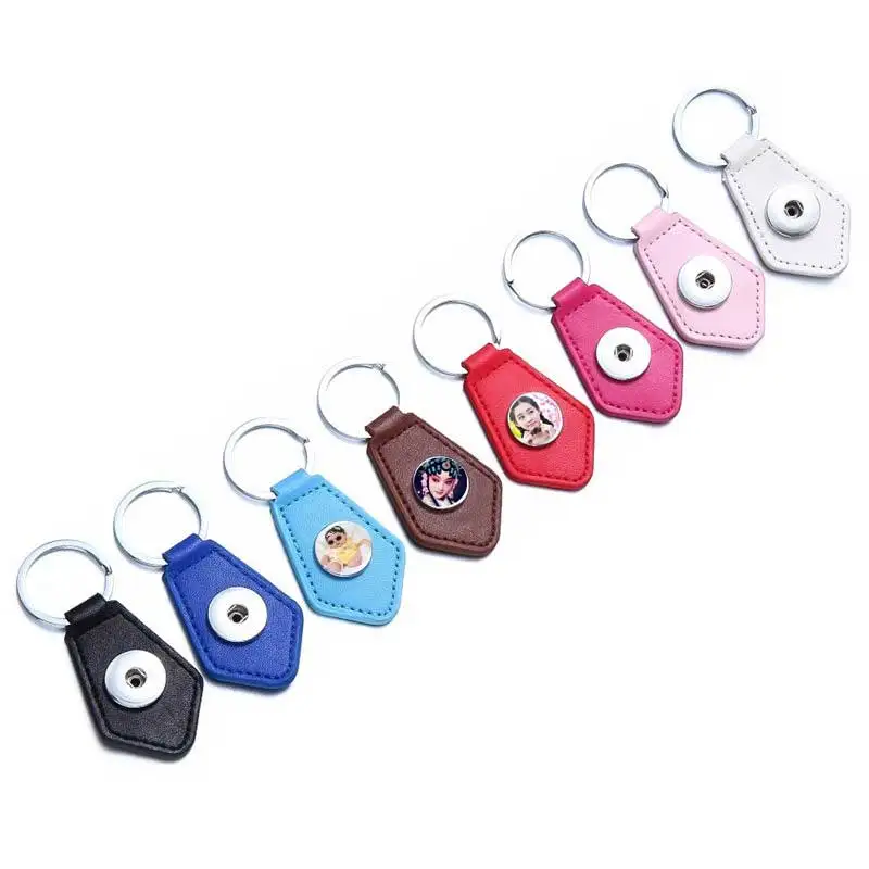 

button keychains for dye sublimation fashion heart rhombus leather key chain for women heat transfer blank consumables 16styles