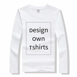 Custom Printed T Shirts Cotton Long Sleeve Solid Tops Tees Men Casual Tshirts Design Own T-shirts For Couples Family Class Team