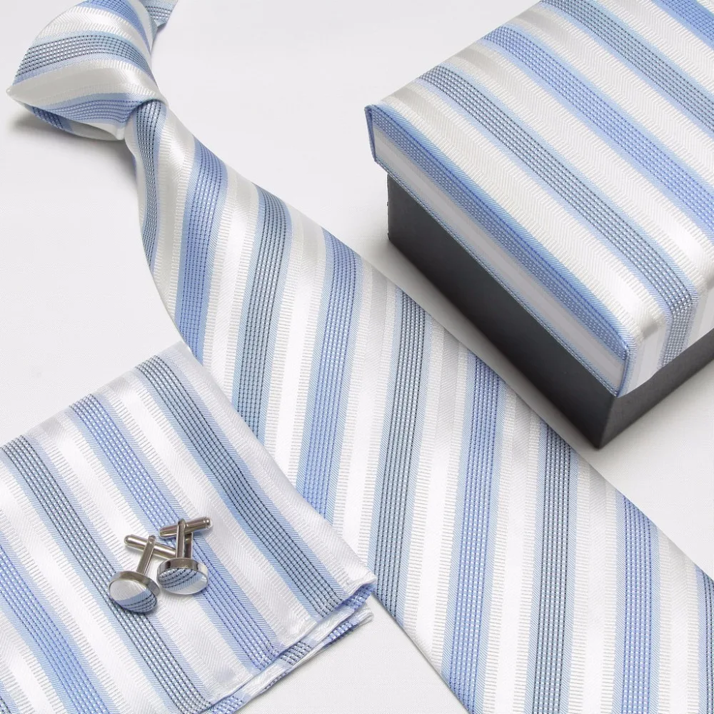 Corbata para hombre, accesorios de moda, corbatas baratas para hombre, conjunto de corbata y pañuelo, gemelos, caja de regalo, 2019