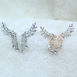 Women's Angel Wings Earrings Rhinestones Party Earrings Leaves Tassel Earrings Alloy Crystal Feather Fashion