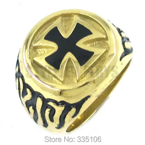 Free Shipping! Gold Plated Flame Cross Ring Stainless Steel Jewelry Gothic Punk Cross Men Ring SWR0140