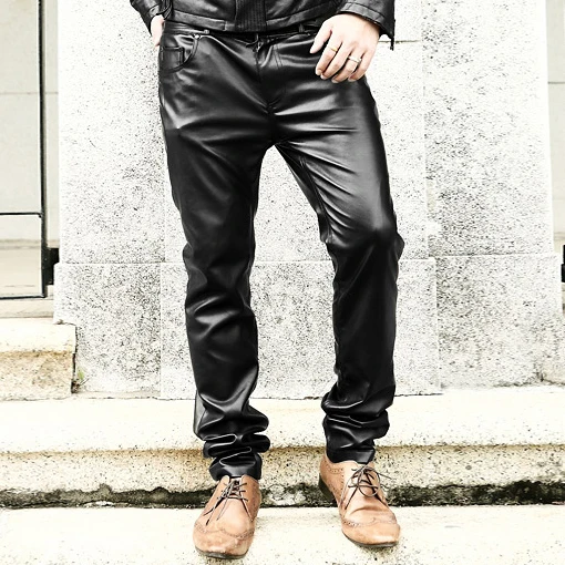 

2018 Free Shipping Men's Winter New Fashion Slim Leather Pants Trousers Clothing Leather Trousers Singer Costumes Clothing