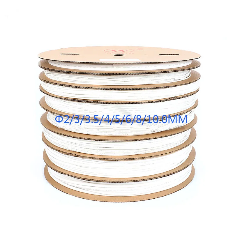 Free shipping 10M Rohs white 2:1 cable sleeve 2/2.5/3/3.5/4/5/6MM white heat shrink tube