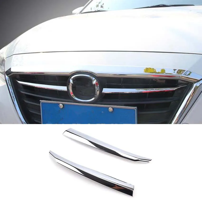 Fit For Mazda 3 Axela BM 2014 2015 2016 Car Front Grill Grille Decoration Strips Cover Trim Styling Stickers ABS 2Pcs/set