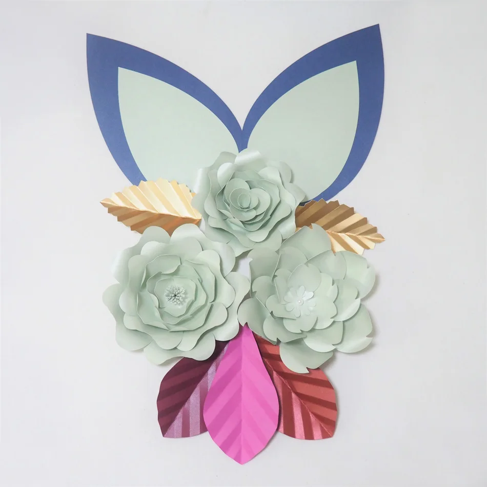 Cardstock Rose DIY Paper Flowers Leaves Ears Set For Wedding & Event Backdrops Decorations Nursery Wall Deco Video Tutorials