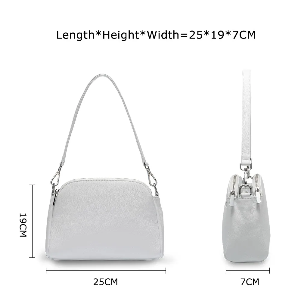 Zency Bags For Womens 100% Genuine Leather Fashion Women Shoulder Bag White Shell Bags Crossbody Purse Black Cartera Mujeres