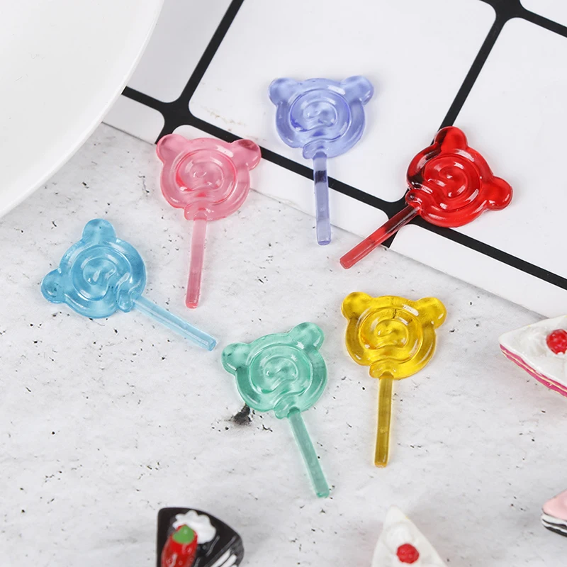 6Pcs 1:12 Scale Mini Resin Bear Shape Lollipop Simulation For Dollhouse Miniature Toy Doll Food Kitchen Gift Doll Accessories