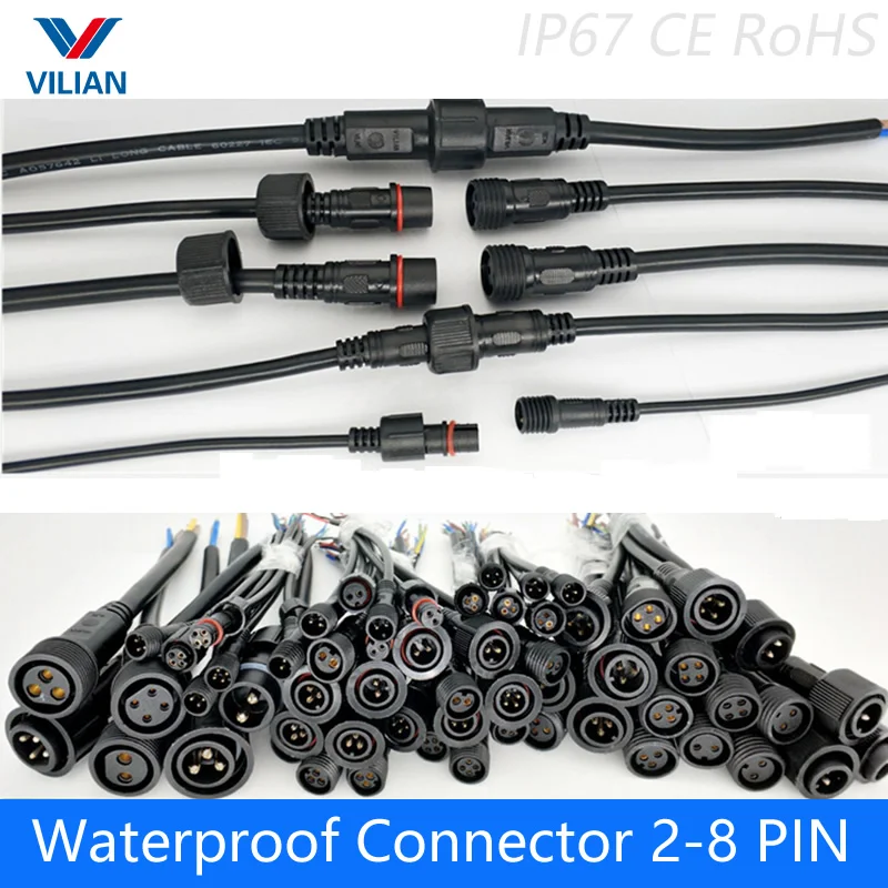 5 pairs Waterproof connector Current 6A/8A/12A 2 pin / 3 pin / 4 pin  with wire cable IP67 female  male plug  0.75/1.0/1.5.(mm2)