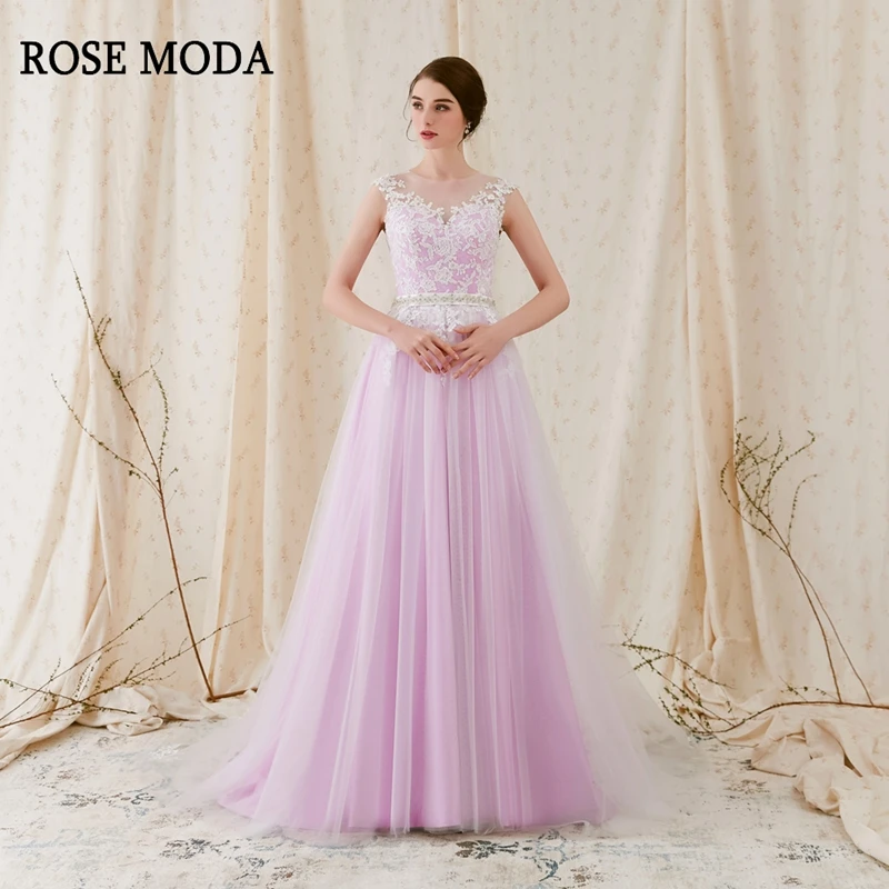 Rose Moda Lilac Purple Lace Pastel Wedding Dresses with Crystal Sash Real Photos