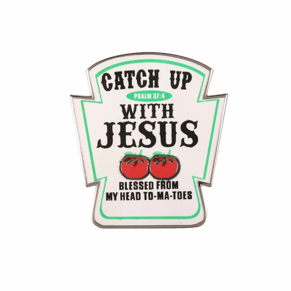 Catch Up With Jesus Christian Lapel Pin Blessed from my Head To-Ma-Toes Badge