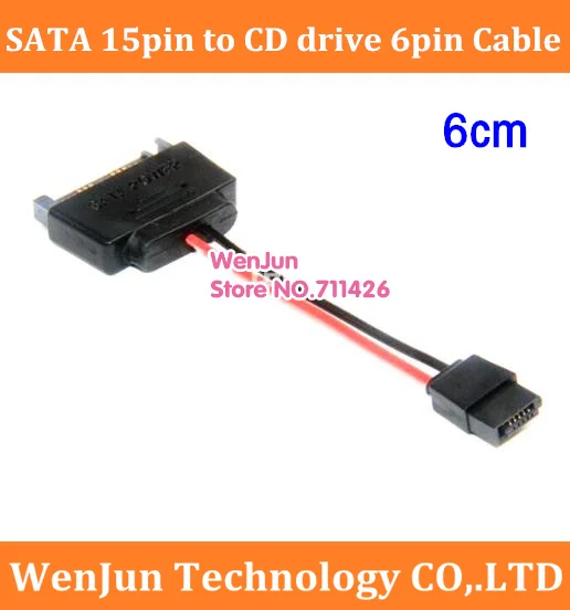 

High Quality 6cm Power Supply SATA 15pin male to 6pin CD drive female adapter cable 20AWG wire for notebook CD-ROM cable