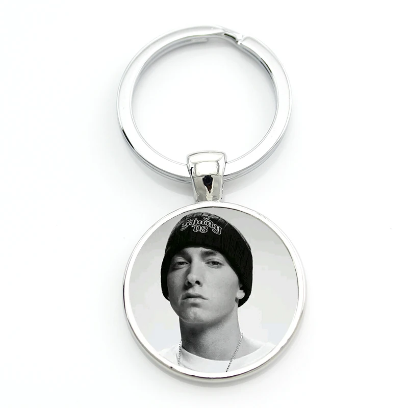 TAFREE Hip-Hop Rap singer Eminem keychain vintage yin yang Eminem photo glass metal men purse bag car key chain ring holder CT15