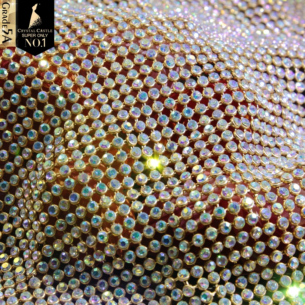 Crystal Castle Sparkle Flexible Rhinestones Fabric SS8.5-SS9 Strass Net Scarf Diamond Mesh Clothes Rhinestones Sheet For Dresses