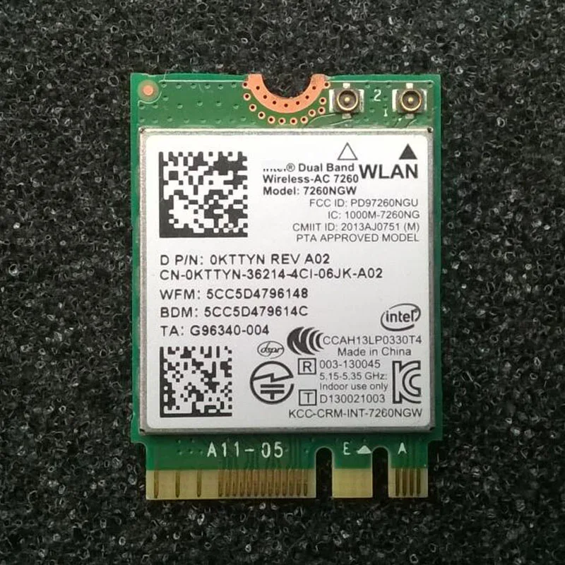 Int Dual Band Wireless-AC 7260 7260NGW 802.11ac/abgn WiFi+BT4.0 867M Wifi Card,D P/N KTTYN GPFNK M7X42