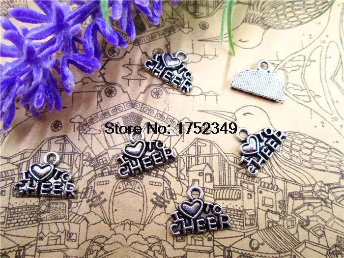 

40pcs-I love to cheer charms, Античные тибетские серебряные подвески болельщика, Cheer, черлидинг 14x10мм