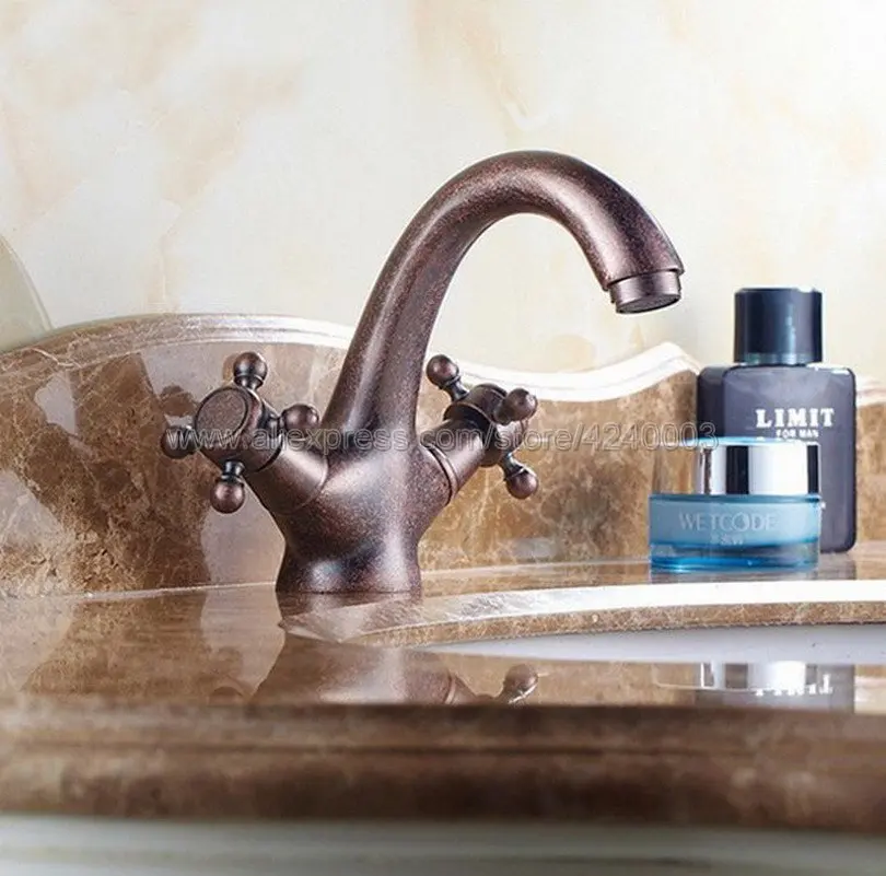 

Смесители для раковины, античная медь, двойные ручки, смесители для раковины в ванную комнату, смеситель с одним отверстием, смесители для воды Knn007