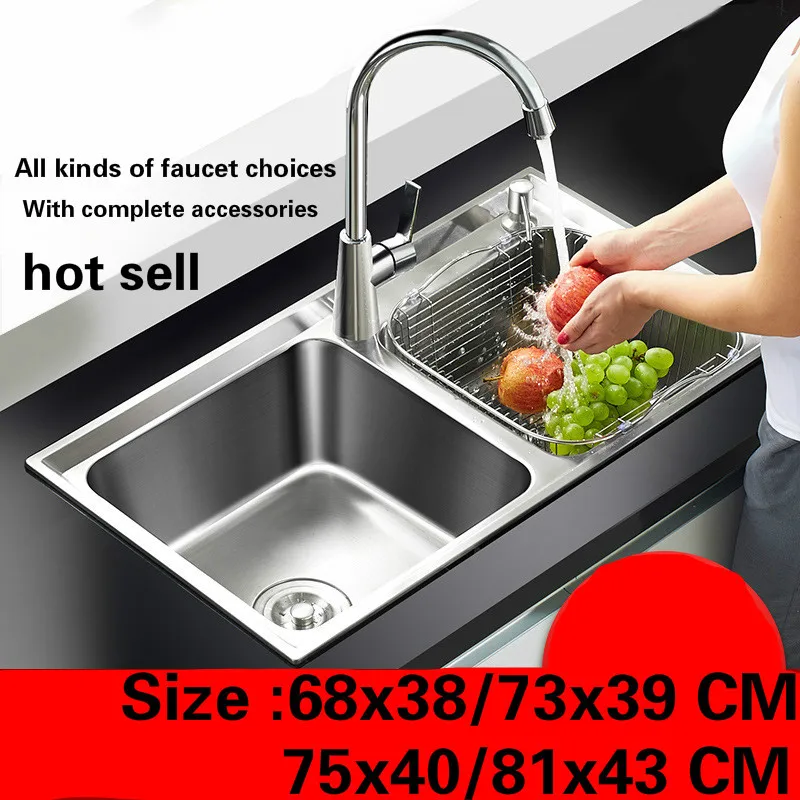 

Free shipping Fashion standard kitchen double groove sink ordinary 304 stainless steel hot sell 68x38/73x39/75x40/81x43 CM