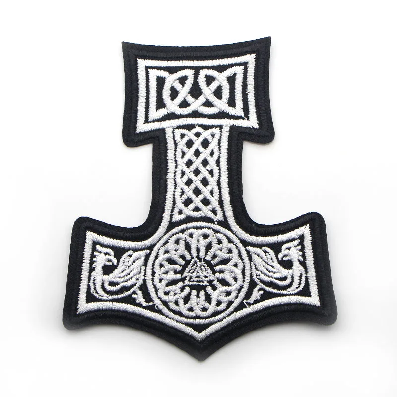 D0006 Mjolnir North Viking Thor Hammer Loki Odin Skins Embroidered Patch Iron On patch