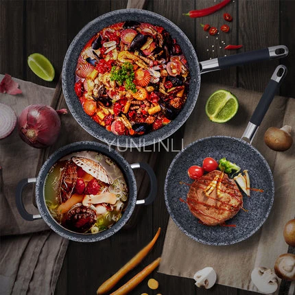 3 pieces/ Set Non-stick Frying Pan Cooking Pot and Soup Pot Kitchen Smokeless Cooker Cookware Set Combination T608