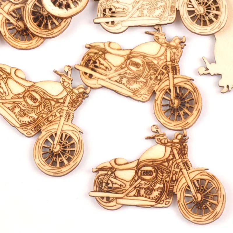 Vintage Motorbike Wooden Crafts Scrapbook DIY For Wood Slices Decoration Ornaments Home Handmade Accessories 10pcs 33x48mm m1787