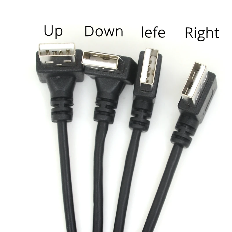 25 ซม. USB 2.0 ชายชาย 90 มุมอะแดปเตอร์ขยายสาย USB2.0 ชายขวา/ซ้าย /down/up สายไฟสีดำ AM - AM