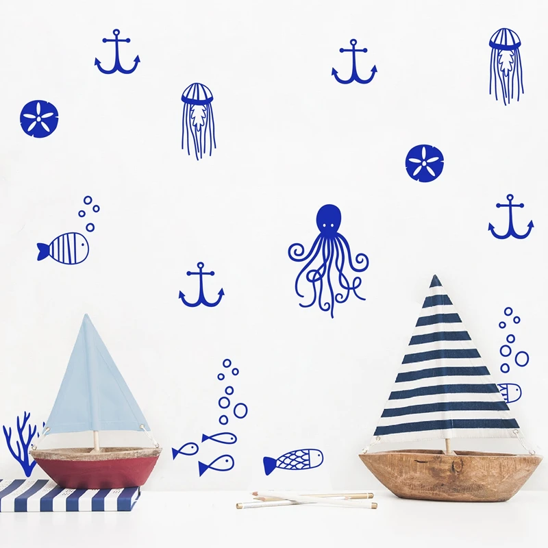 Cute Sea Life Wall Art Decals Nursery Decor , Nautical Ocean Vinyl Wall Sticker Home Kids Room Wall Mural Art Decal Decoration