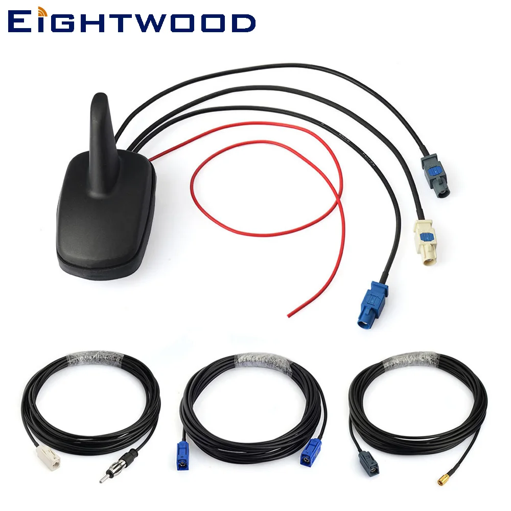 Eightwood GPS Antenna Car DAB FM Digital Radio Amplified Antenna with GPS Roof Mount Aerial and SMB Shark Fin Antenna DAB Kit