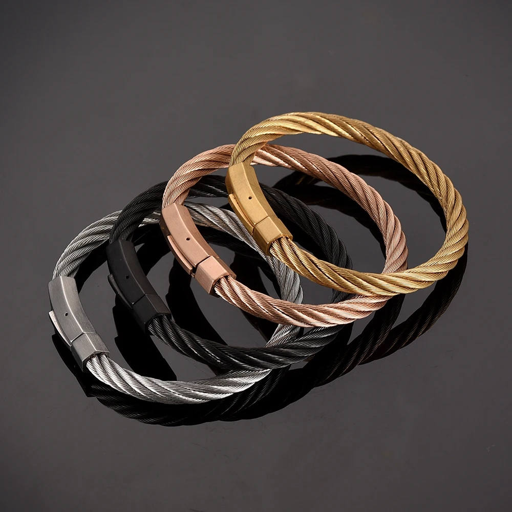IJB0529 4 Colors Fashion Stainless Steel Triple Many Stackable Cable Wire Twisted Bangle Bracelets Cheap Sale