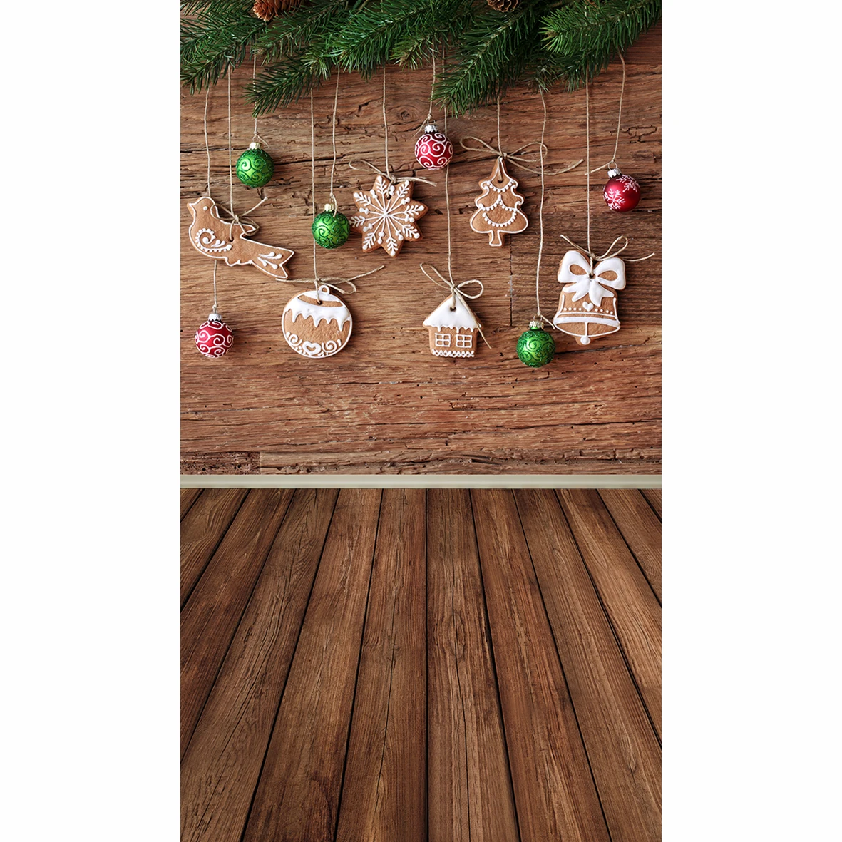 Allenjoy Christmas wood photography backdrop gingerbread green leaves children background photobooth photo studio