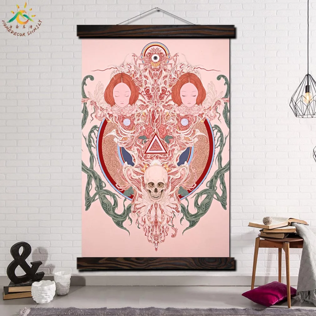 

Japan Style Skull Art Modern Wall Art Print Picture And Poster Frame Hanging Scroll Canvas Painting Home Decor Canvas Painting