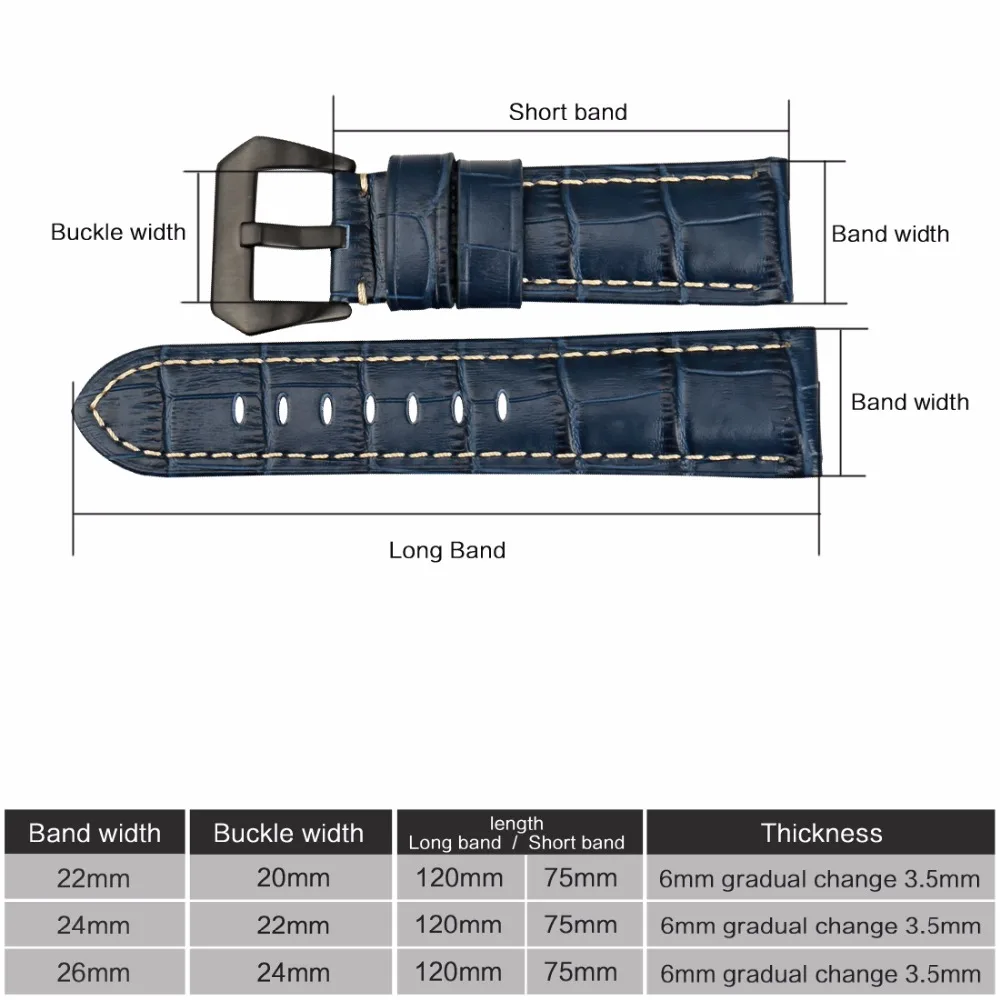 MAIKES Quality Genuine Leather Watch Strap 22mm 24mm 26mm Fashion Blue Watch Accessories Watchband for Men Women