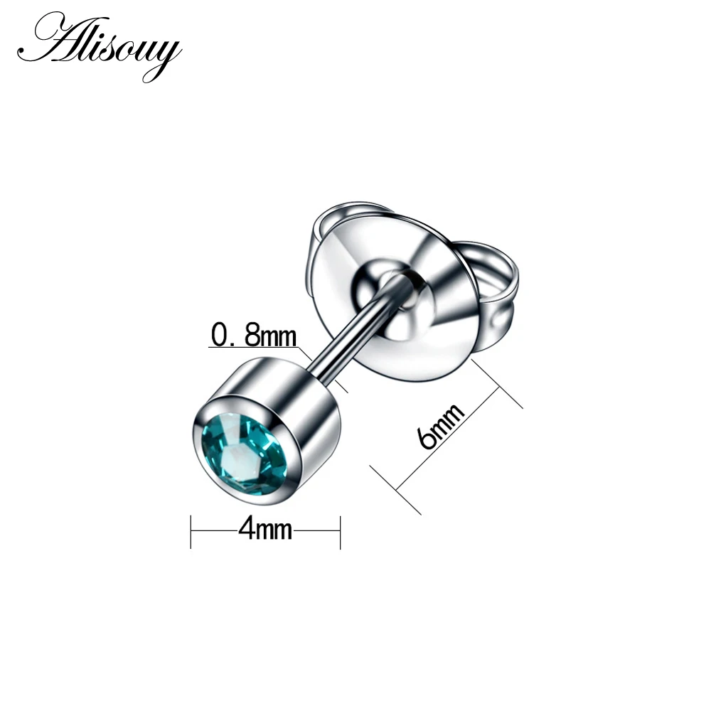 Alisouy PAIR Surgical 316L Steel Birthstone CZ Ear Stud Earrings Studs Tragus Cartilage Piercing Professional for Earring Gun